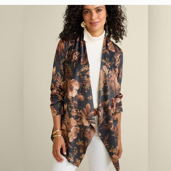 Soft Surroundings Sweaters - Soft Surroundings Floral Draped Faux Suede Jacket M